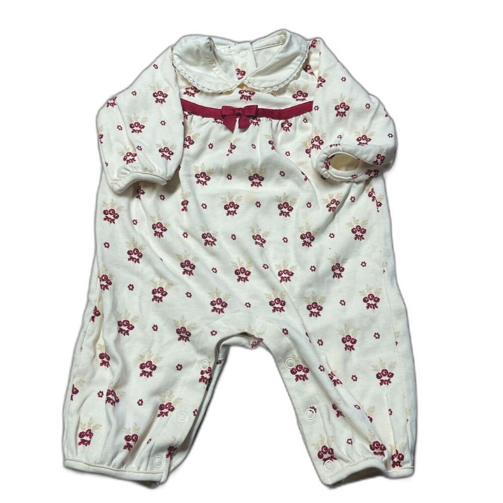 Janie and Jack Baby Holiday Romper– 0-3 Months Cream Floral Christmas Outfit